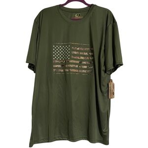 Mossy Oaks Men’s 2XL Army Green Camo‎ American Flag Performance Shirt - NWT